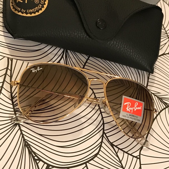 Gradient brown and gold rayban aviator sunglasses - Picture 6 of 8
